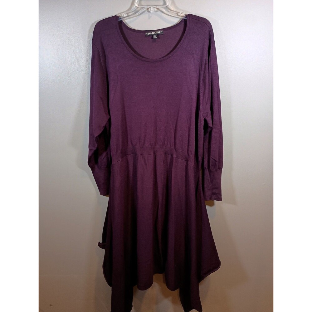 Nina Leonard Plum Long Sleeve Handkerchief Maxi Sweater Dress Plus Size 3X